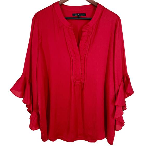 NEW NWT Calessa Plus Size 1X Wearable Art Christmas Blouse Shirt Top Artsy Red - Picture 1 of 7